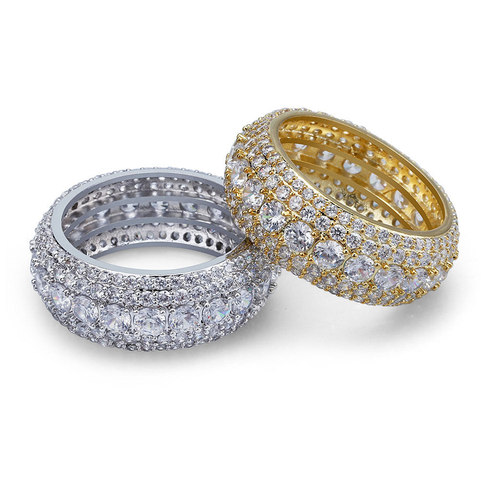Wholesale Hiphop micro inlaid five-row full zircon ring